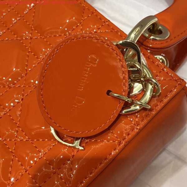 Replica Dior M0505 Mini Lady Dior Bag Orange Red Patent Cannage Calfskin 4