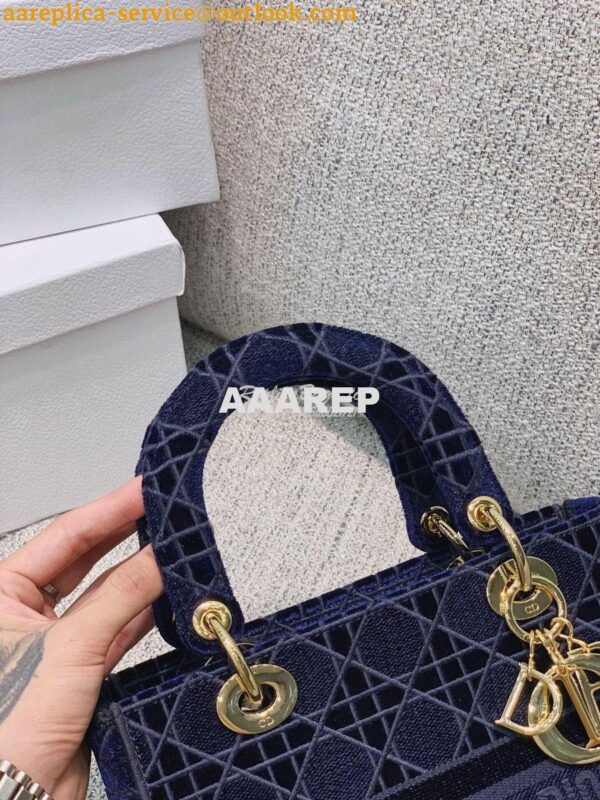 Replica Dior Medium Lady D-lite Bag Blue Cannage Embroidered Velvet M0 18