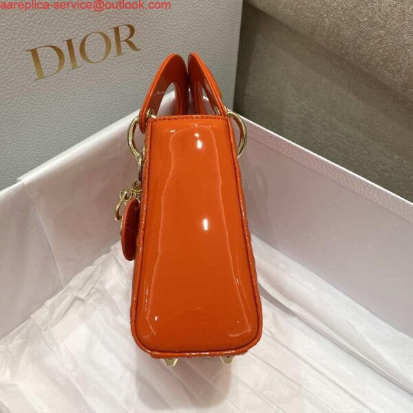 Replica Dior M0505 Mini Lady Dior Bag Orange Red Patent Cannage Calfskin 5