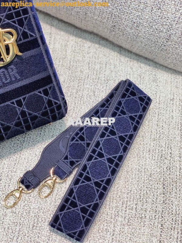 Replica Dior Medium Lady D-lite Bag Blue Cannage Embroidered Velvet M0 20