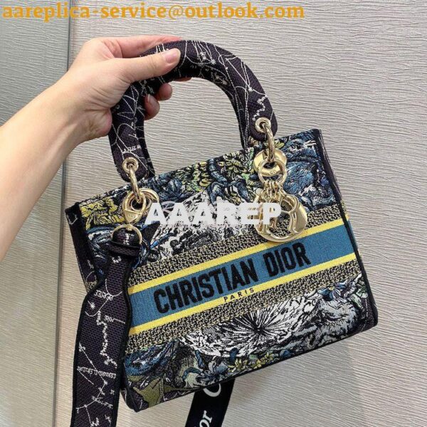 Replica Dior Medium Lady D-Lite Bag Blue Constellation Embroidery M056 6