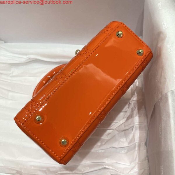 Replica Dior M0505 Mini Lady Dior Bag Orange Red Patent Cannage Calfskin 6