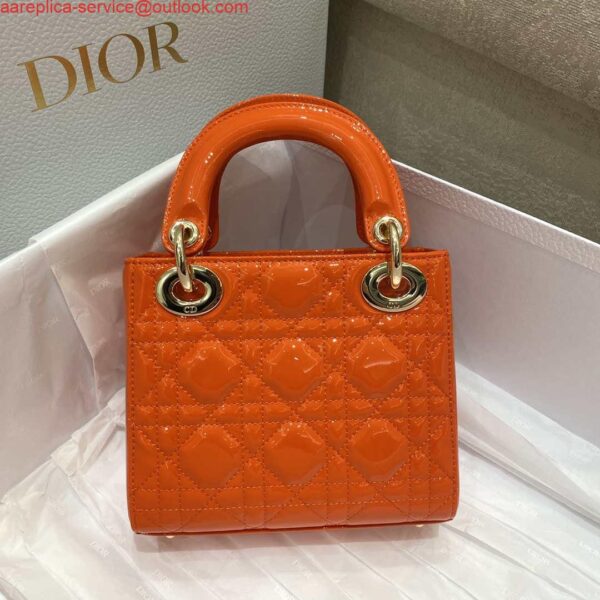 Replica Dior M0505 Mini Lady Dior Bag Orange Red Patent Cannage Calfskin 7