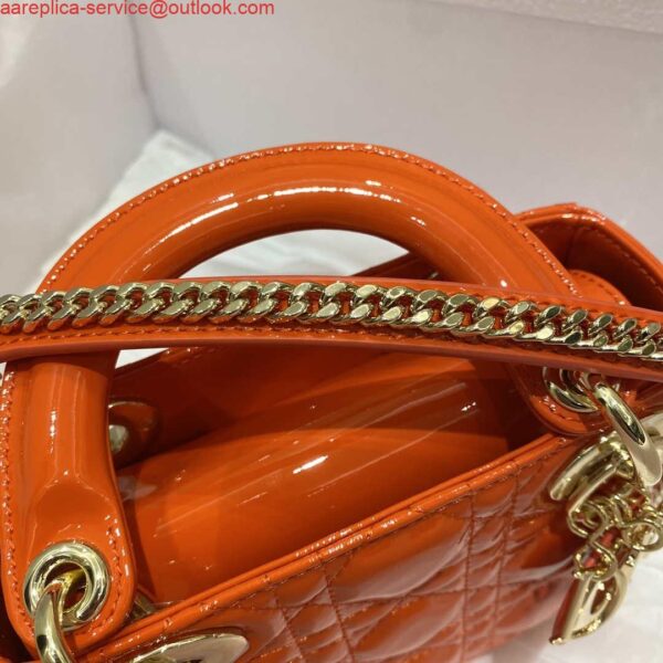 Replica Dior M0505 Mini Lady Dior Bag Orange Red Patent Cannage Calfskin 8