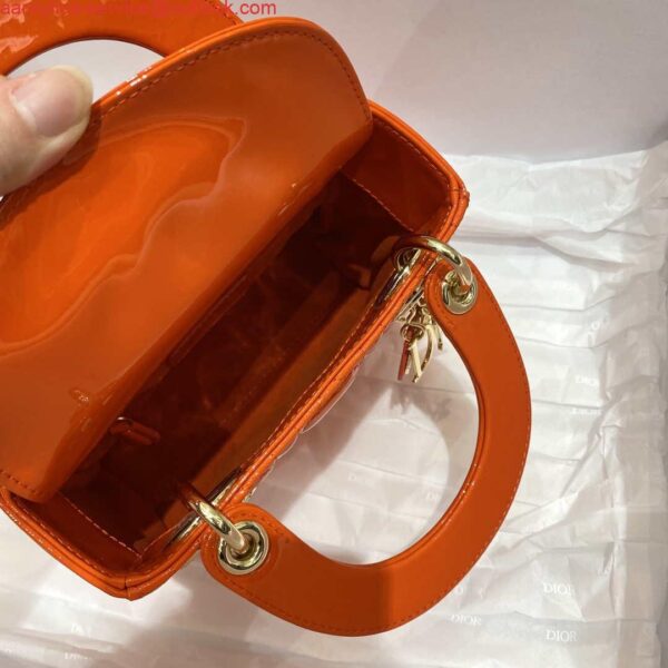 Replica Dior M0505 Mini Lady Dior Bag Orange Red Patent Cannage Calfskin 9