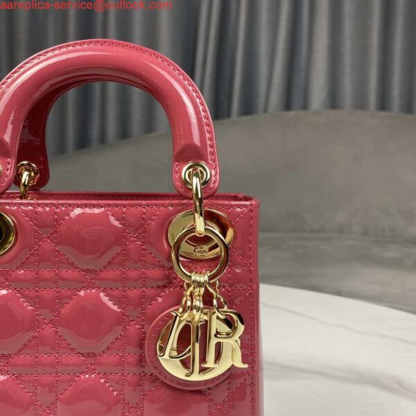 Replica Dior M0505 Mini Lady Dior Bag Pink Patent Cannage Calfskin 5