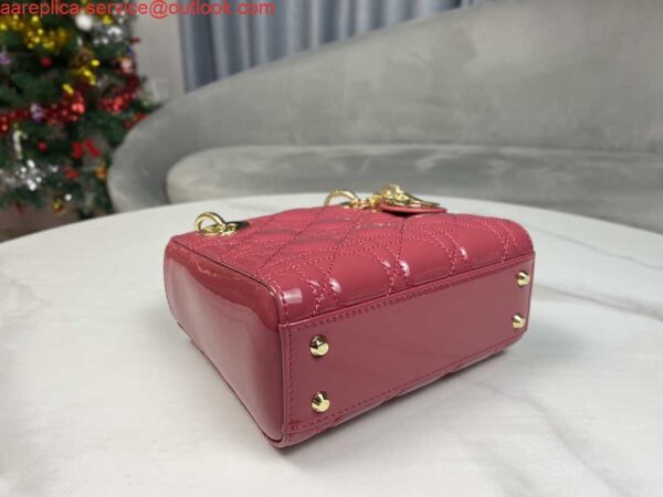 Replica Dior M0505 Mini Lady Dior Bag Pink Patent Cannage Calfskin 6