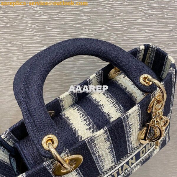 Replica Dior Medium Lady D-lite Bag Blue D-Stripes Embroidery 5