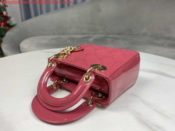 Replica Dior M0505 Mini Lady Dior Bag Pink Patent Cannage Calfskin 7