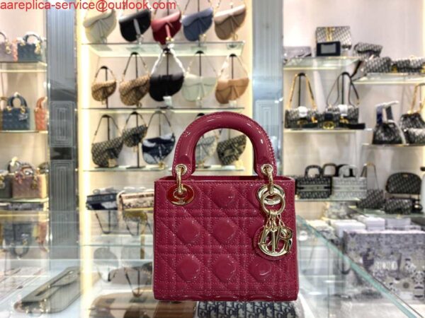 Replica Dior M0505 Mini Lady Dior Bag Pink Patent Cannage Calfskin 10