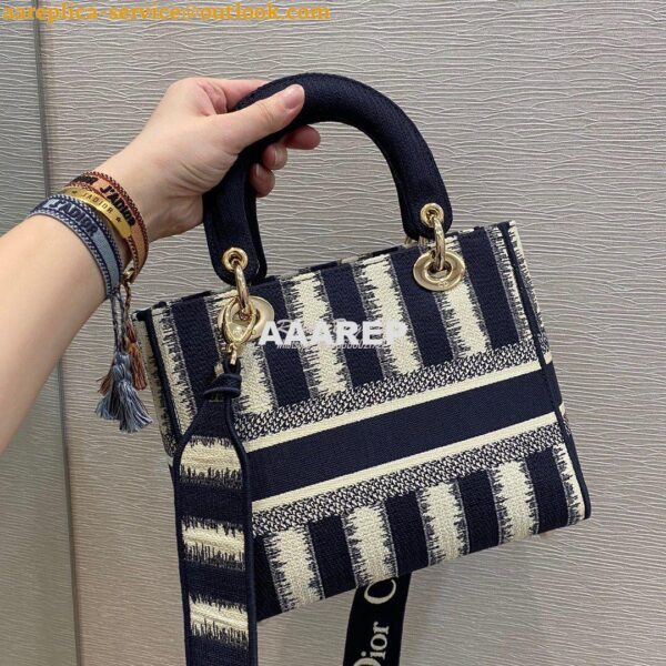 Replica Dior Medium Lady D-lite Bag Blue D-Stripes Embroidery 10