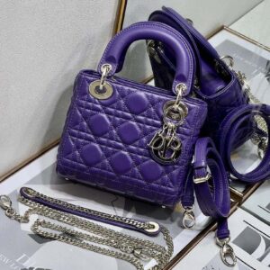 Replica Dior M0505 Mini LADY Dior Bag Purple Cannage Lambskin