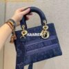 Replica Dior Medium Lady D-lite Bag Blue D-Stripes Embroidery