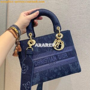 Replica Dior Medium Lady D-Lite Bag Blue Dior Flowers Embroidered Deni