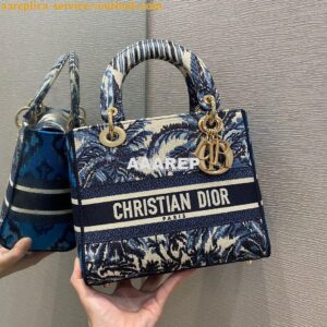 Replica Dior Medium Lady D-Lite Bag Blue Palms Embroidery 2