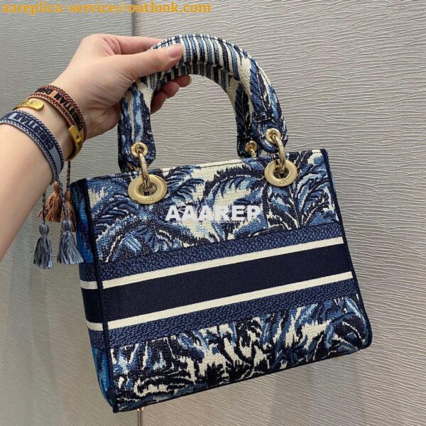 Replica Dior Medium Lady D-Lite Bag Blue Palms Embroidery 8