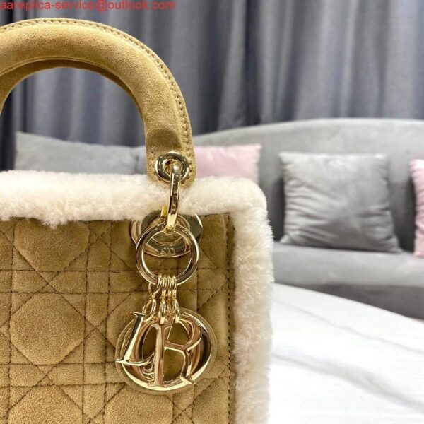 Replica Dior M0505 Mini Lady Dior Bag Shearling Camel Colored 7