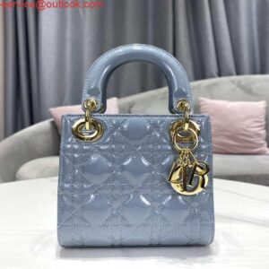 Replica Dior M0505 Mini Lady Dior Bag Sky Blue Patent Cannage Calfskin