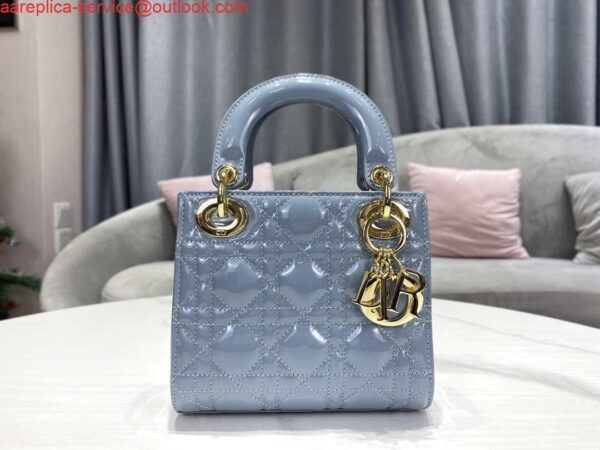 Replica Dior M0505 Mini Lady Dior Bag Sky Blue Patent Cannage Calfskin 3