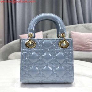 Replica Dior M0505 Mini Lady Dior Bag Sky Blue Patent Cannage Calfskin 2