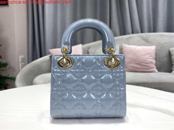 Replica Dior M0505 Mini Lady Dior Bag Sky Blue Patent Cannage Calfskin 4