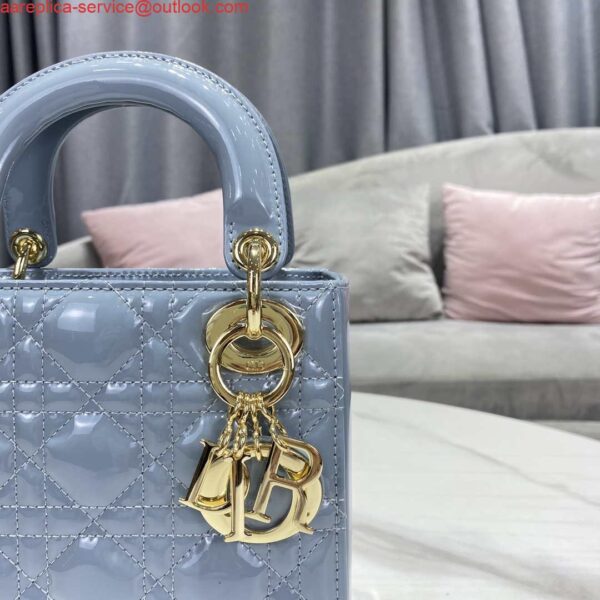 Replica Dior M0505 Mini Lady Dior Bag Sky Blue Patent Cannage Calfskin 5