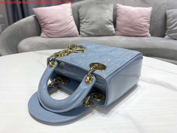 Replica Dior M0505 Mini Lady Dior Bag Sky Blue Patent Cannage Calfskin 6