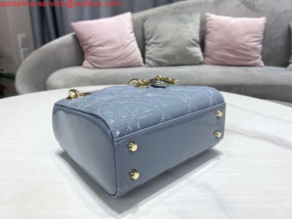 Replica Dior M0505 Mini Lady Dior Bag Sky Blue Patent Cannage Calfskin 7