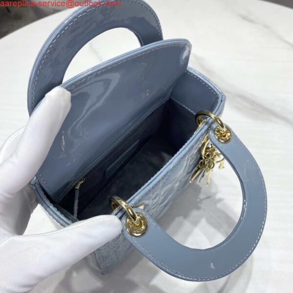 Replica Dior M0505 Mini Lady Dior Bag Sky Blue Patent Cannage Calfskin 8