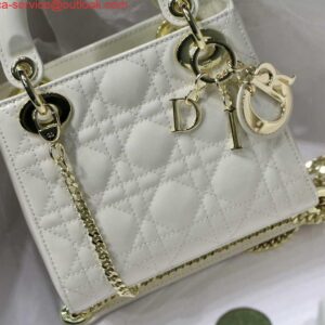 Replica Dior M0505 Mini Lady Dior Bag White Patent Cannage Calfskin