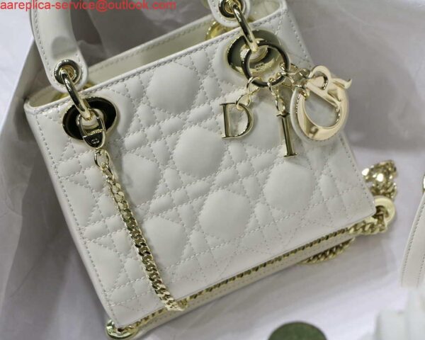 Replica Dior M0505 Mini Lady Dior Bag White Patent Cannage Calfskin 3