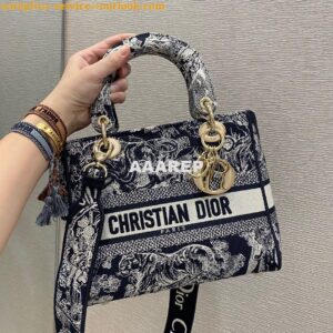 Replica Dior Medium Lady D-Lite Bag Blue Toile de Jouy Reverse Embroid