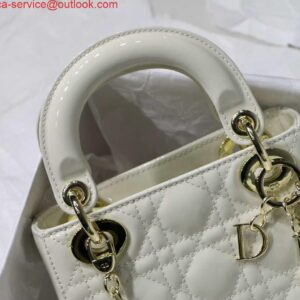 Replica Dior M0505 Mini Lady Dior Bag White Patent Cannage Calfskin 2