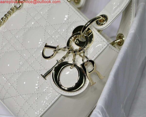 Replica Dior M0505 Mini Lady Dior Bag White Patent Cannage Calfskin 5