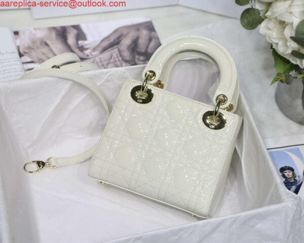 Replica Dior M0505 Mini Lady Dior Bag White Patent Cannage Calfskin 6