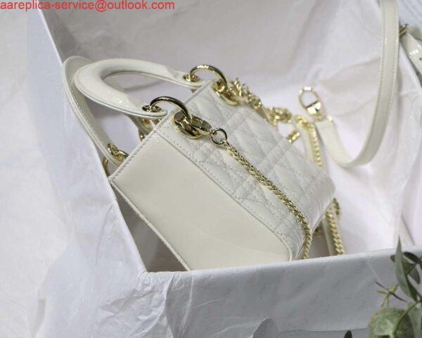 Replica Dior M0505 Mini Lady Dior Bag White Patent Cannage Calfskin 7