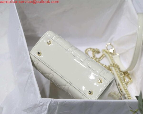 Replica Dior M0505 Mini Lady Dior Bag White Patent Cannage Calfskin 8