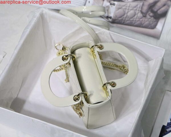 Replica Dior M0505 Mini Lady Dior Bag White Patent Cannage Calfskin 9