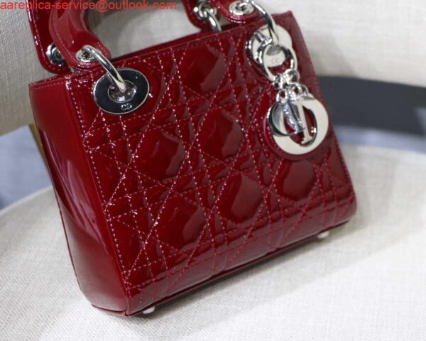 Replica Dior M0505 Mini Lady Dior Bag Wine Red Patent Cannage Calfskin Silver 3