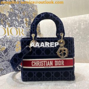 Replica Dior Medium Lady D-Lite Bag Blue Velvet Cannage Embroidery M05