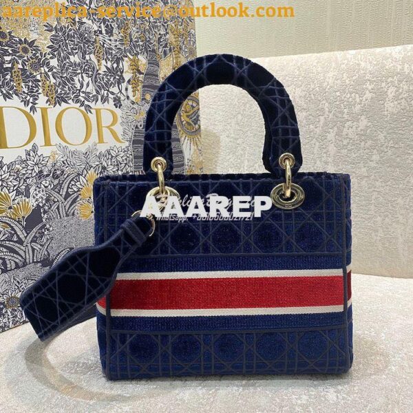 Replica Dior Medium Lady D-Lite Bag Blue Velvet Cannage Embroidery M05 5