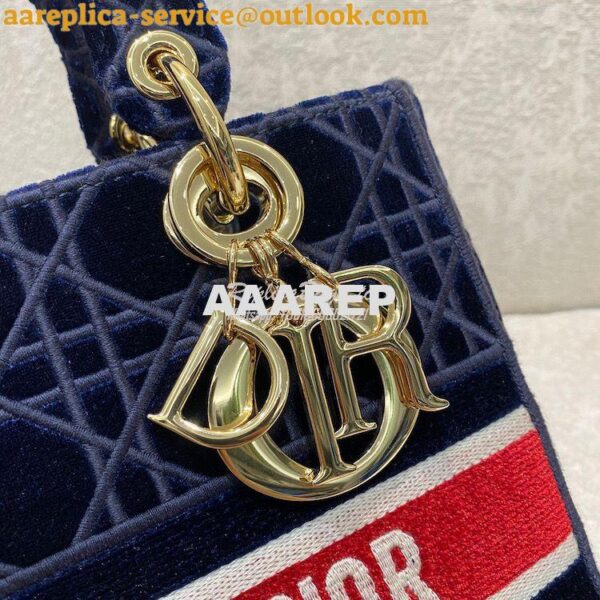 Replica Dior Medium Lady D-Lite Bag Blue Velvet Cannage Embroidery M05 7