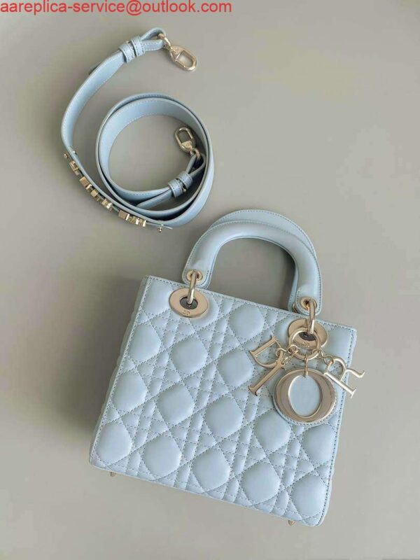 Replica Dior M0531 Small Lady Dior Bag Light Blue Cannage Lambskin 3