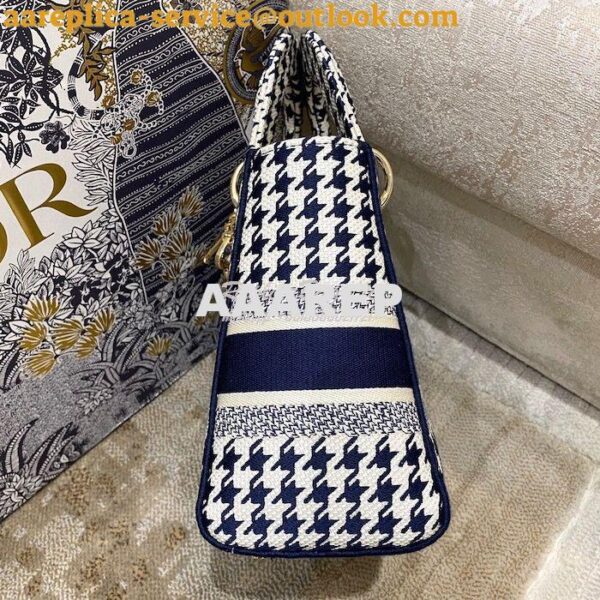 Replica Dior Medium Lady D-Lite Bag Blue White Houndstooth Embroidery 5