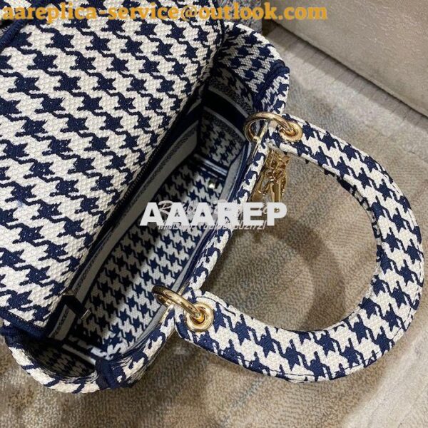 Replica Dior Medium Lady D-Lite Bag Blue White Houndstooth Embroidery 9