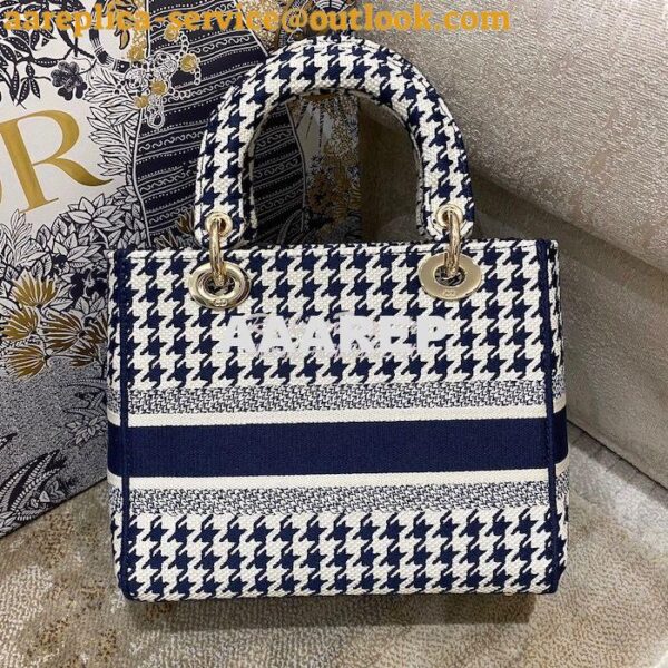 Replica Dior Medium Lady D-Lite Bag Blue White Houndstooth Embroidery 11