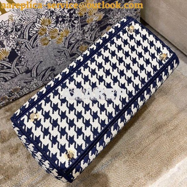 Replica Dior Medium Lady D-Lite Bag Blue White Houndstooth Embroidery 12