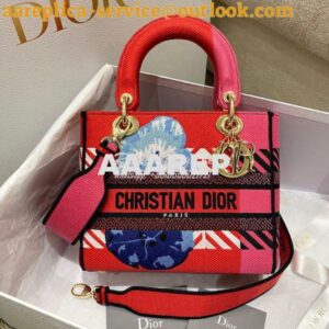 Replica Dior Medium Lady D-Lite Bag Bright Pink Multicolor D-Flower Po