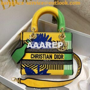 Replica Dior Medium Lady D-Lite Bag Bright Yellow and Green D-Flower P