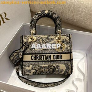 Replica Dior Medium Lady D-Lite Bag Brown Toile de Jouy Embroidery M05